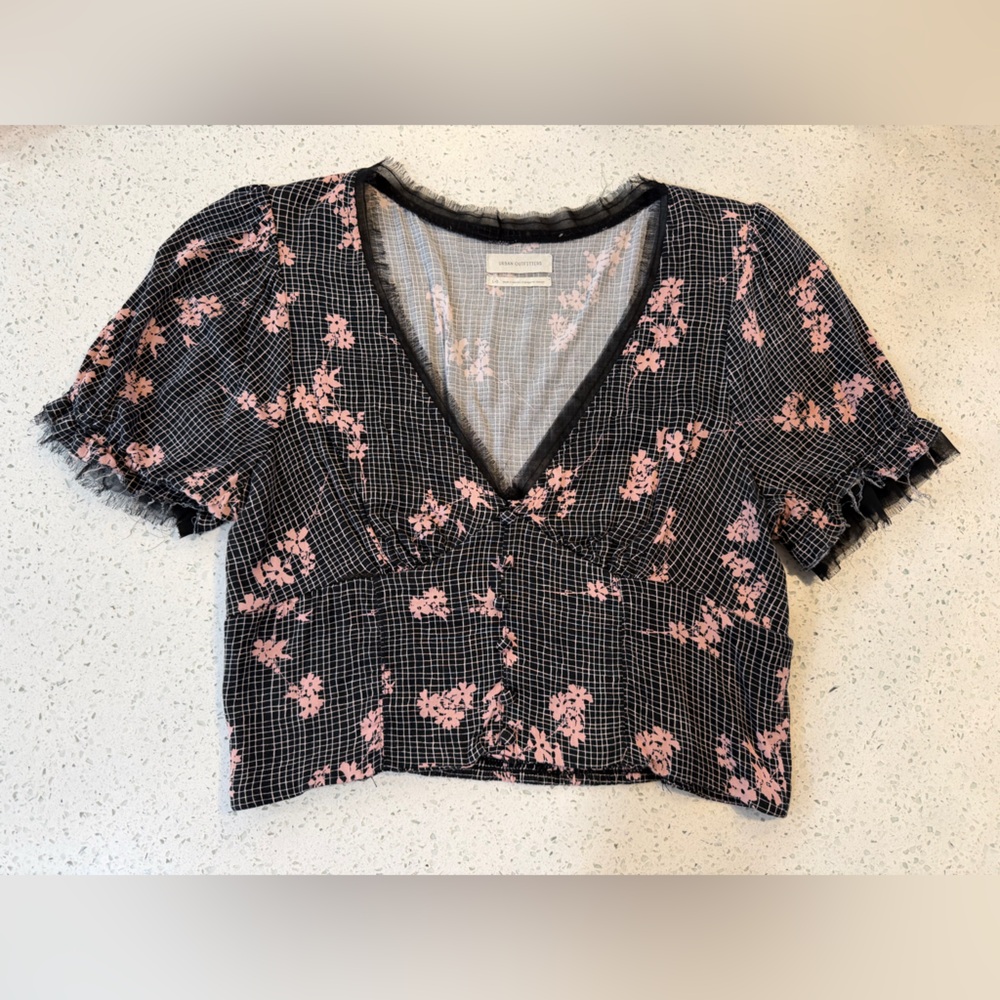 Urban Outfitters Black and Pink Floral Blouse